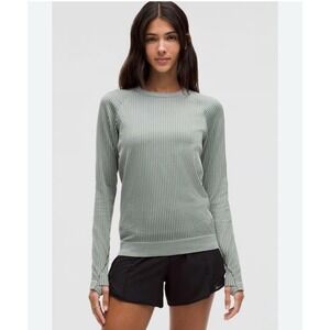 Lululemon Women Rest Less Pullover Ribbed, teal blue / green Size 12